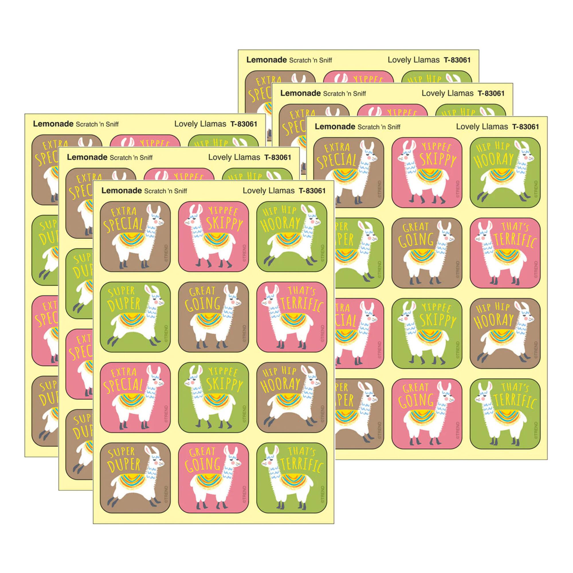 TREND Enterprises® Lovely Llamas, Lemonade Scent Scratch 'n Sniff Stinky Stickers®, 48 Per Pack, 6 Packs total of 288